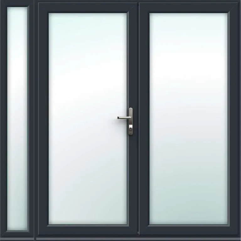 2090mm x 2090mm – Grey-on-White uPVC French Doors with Narrow Side Panel