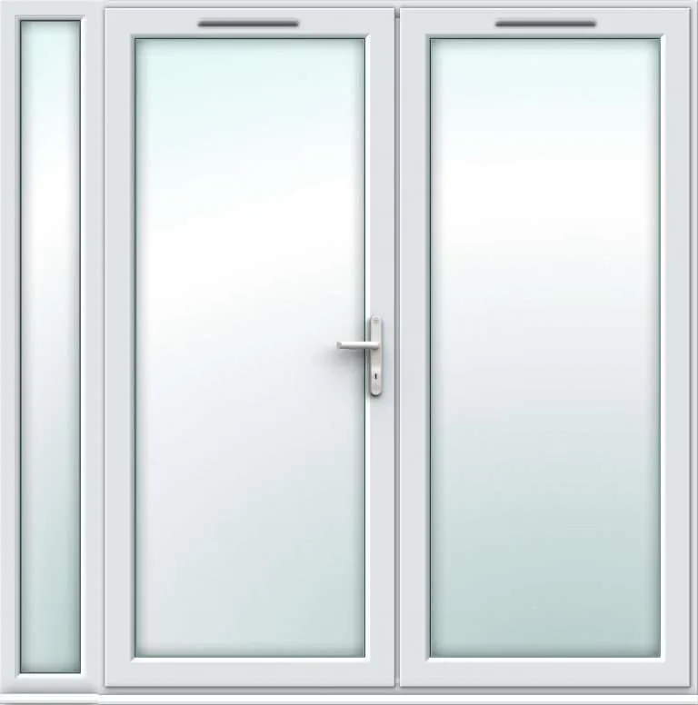 2090mm x 2090mm – White uPVC French Doors with Narrow Side Panel