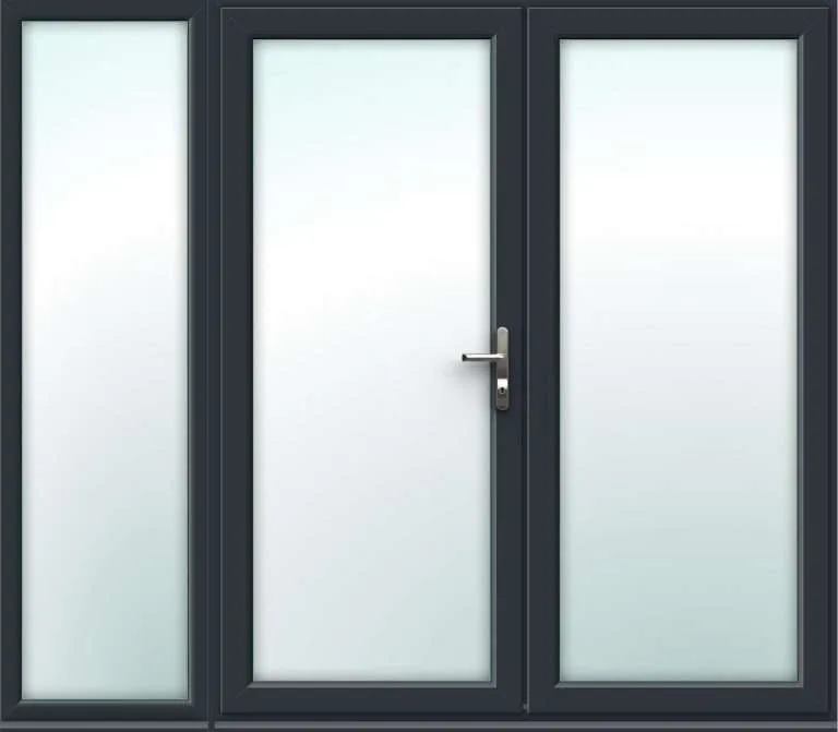 2390mm x 2090mm – Grey-on-White uPVC French Doors with Wide Side Panel