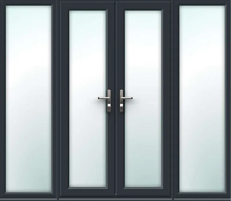 2390mm x 2090mm – Grey-on-White uPVC French Doors with Wide Side Panels
