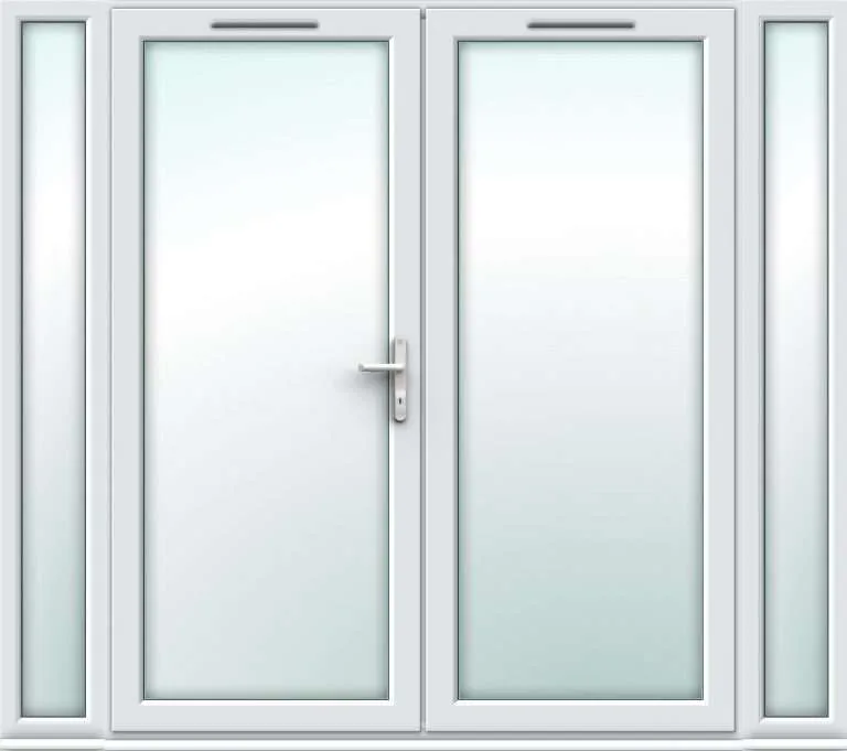 2390mm x 2090mm – White uPVC French Doors with Narrow Side Panels