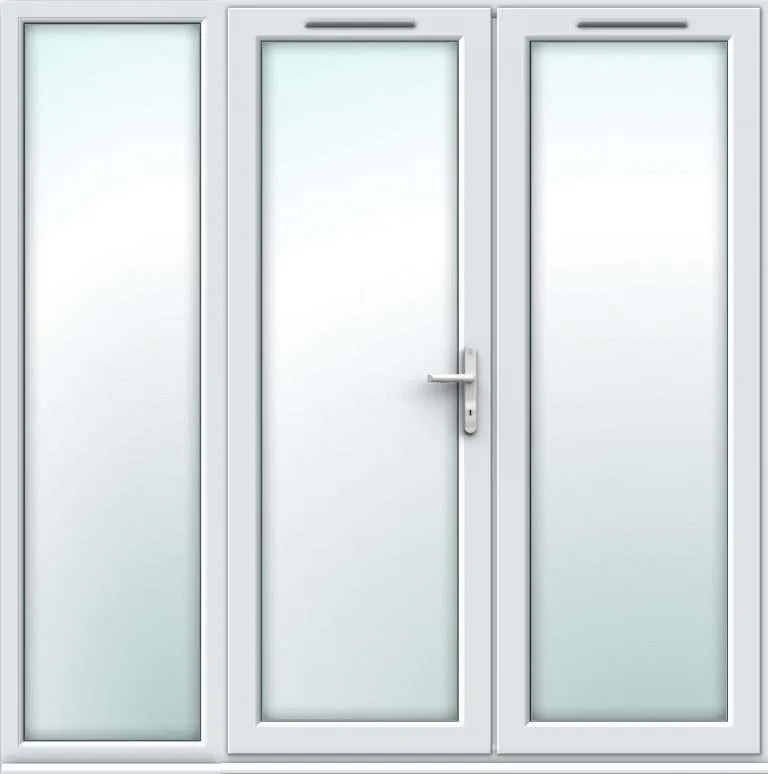 2390mm x 2090mm – White uPVC French Doors with Wide Side Panel