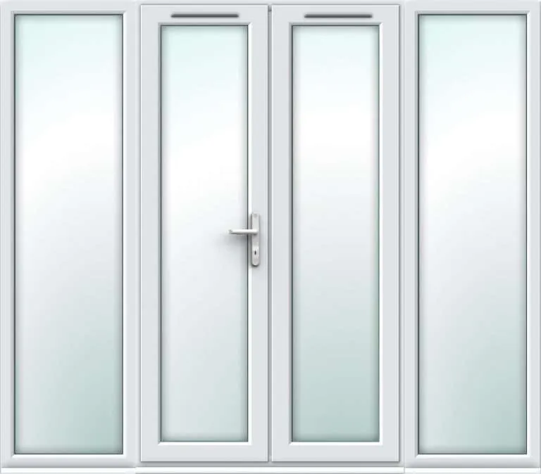 2390mm x 2090mm – White uPVC French Doors with Wide Side Panels